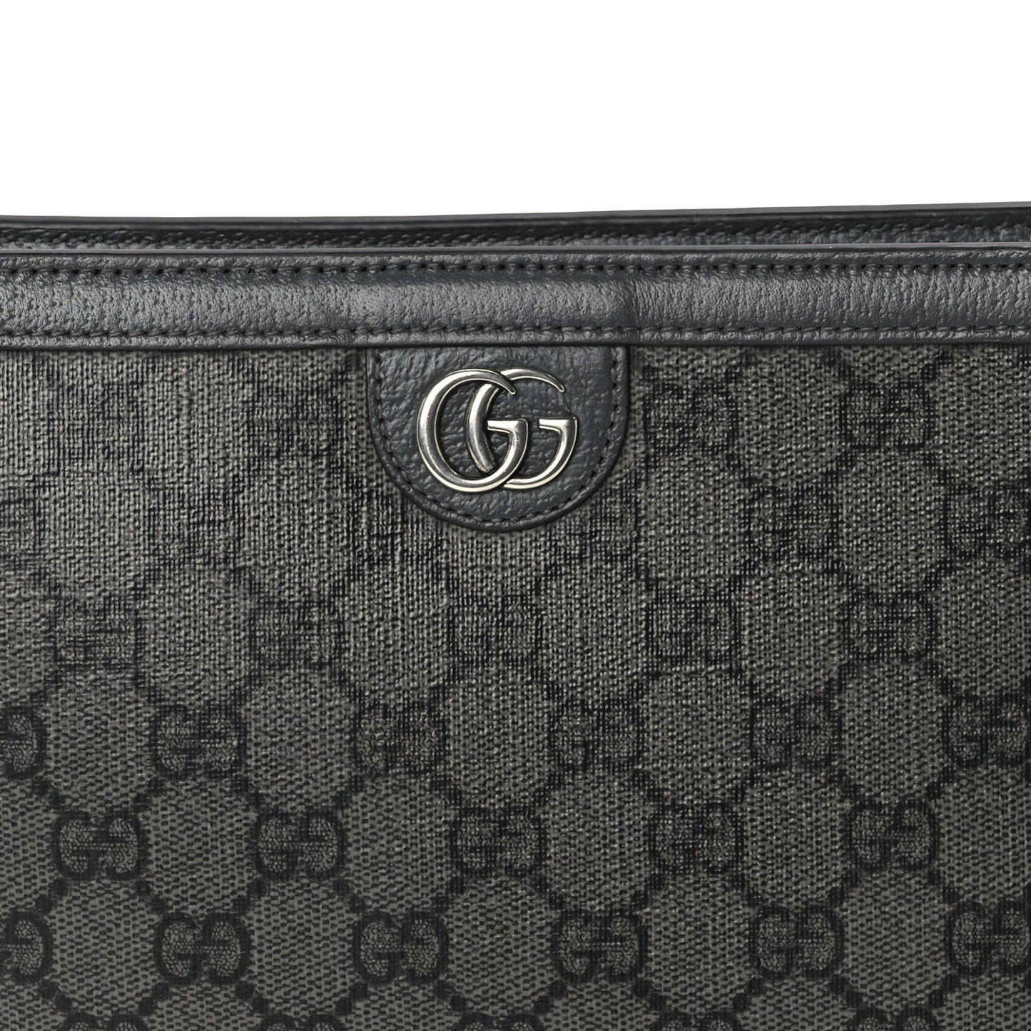 GG Supreme Monogram Textured Dollar Calfskin Ophidia Wristlet Pouch  Grey Black Graphite Grey