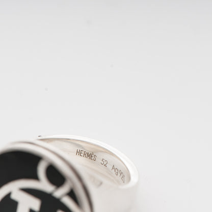 Hermes Sterling Silver Enamel Ring 52 6.25 Black 4 of 4