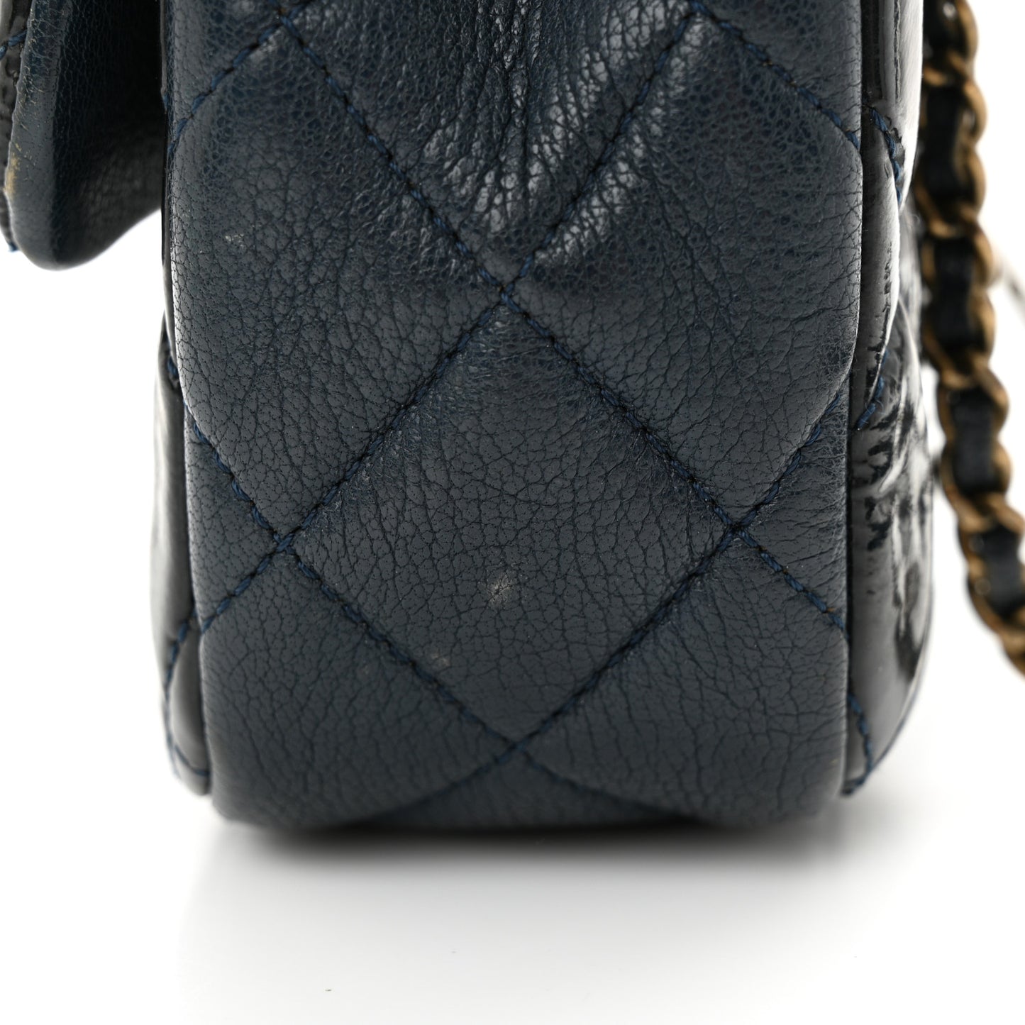 Patent Goatskin Quilted Medium CC Eyelet Flap Blue