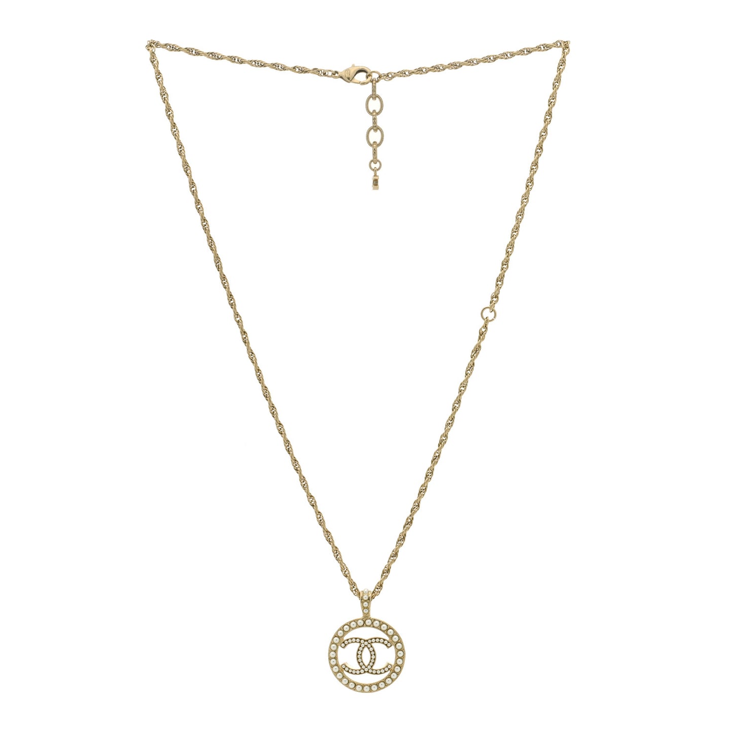 Pearl CC Round Pendant Necklace Gold