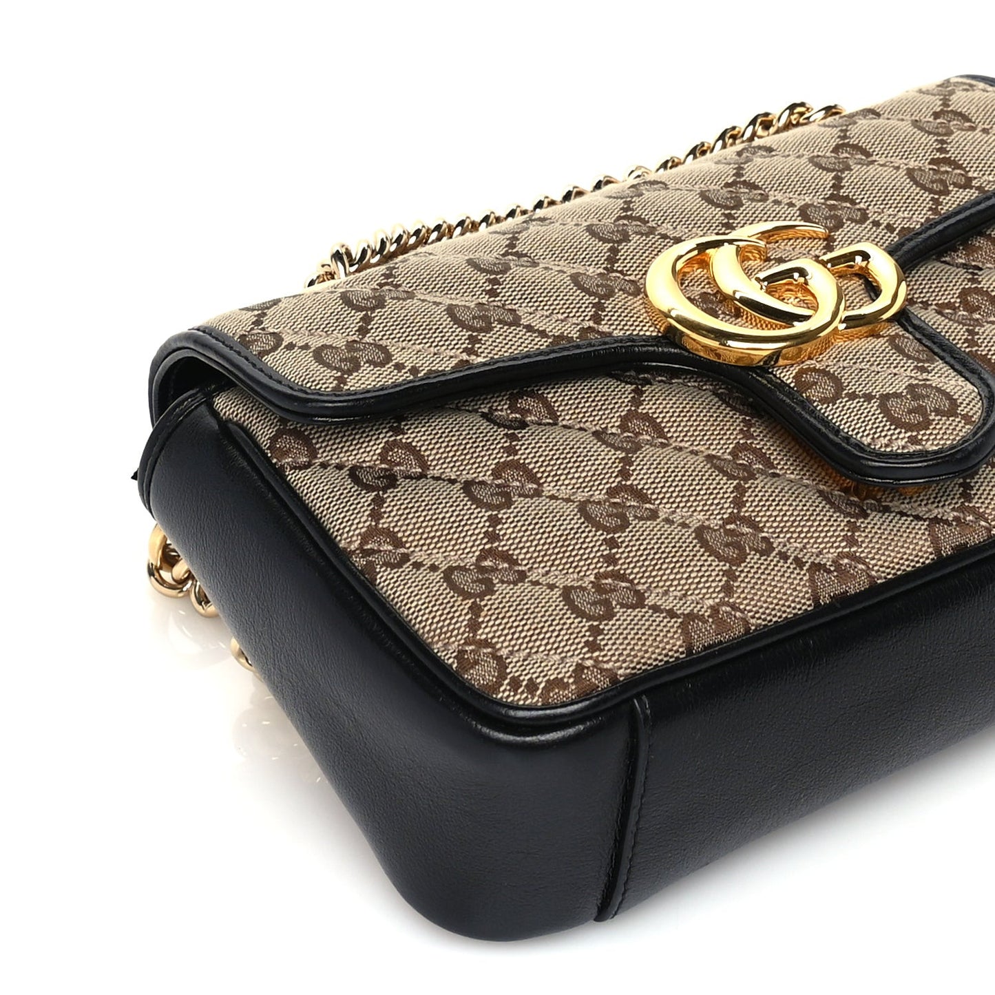 Monogram Matelasse Diagonal Mini GG Marmont Shoulder Bag Beige Black