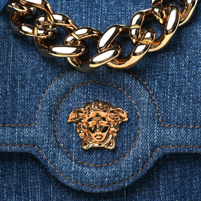 Versace Denim La Medusa Chain Shoulder Bag Navy Blue 7 of 7