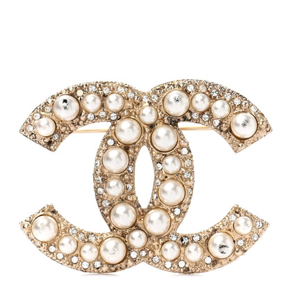 Chanel Metal Crystal Graduated Pearl CC Brooch Gold 1 of 5