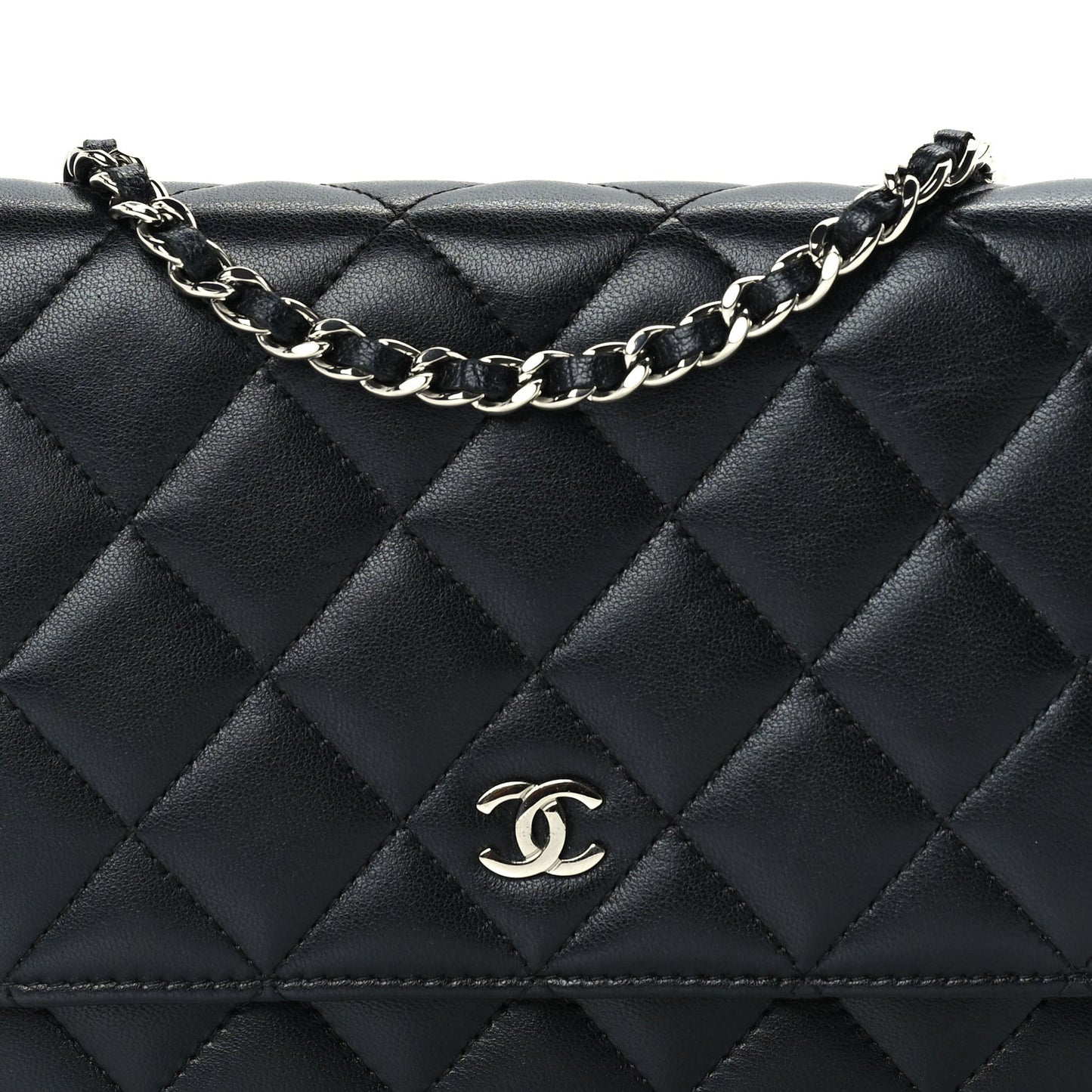 Lambskin Quilted Wallet On Chain WOC Black