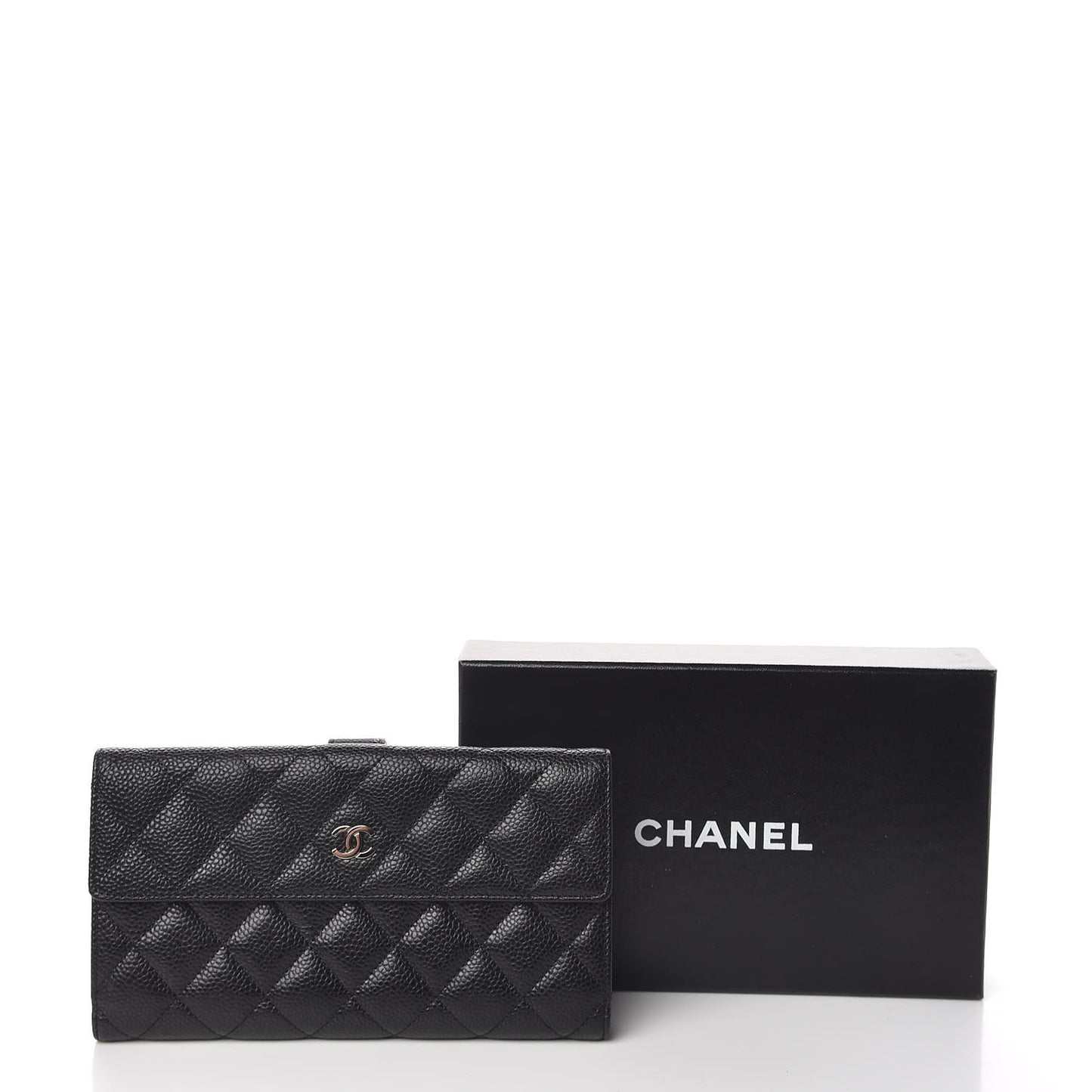 Caviar Quilted CC Long Double Wallet Black