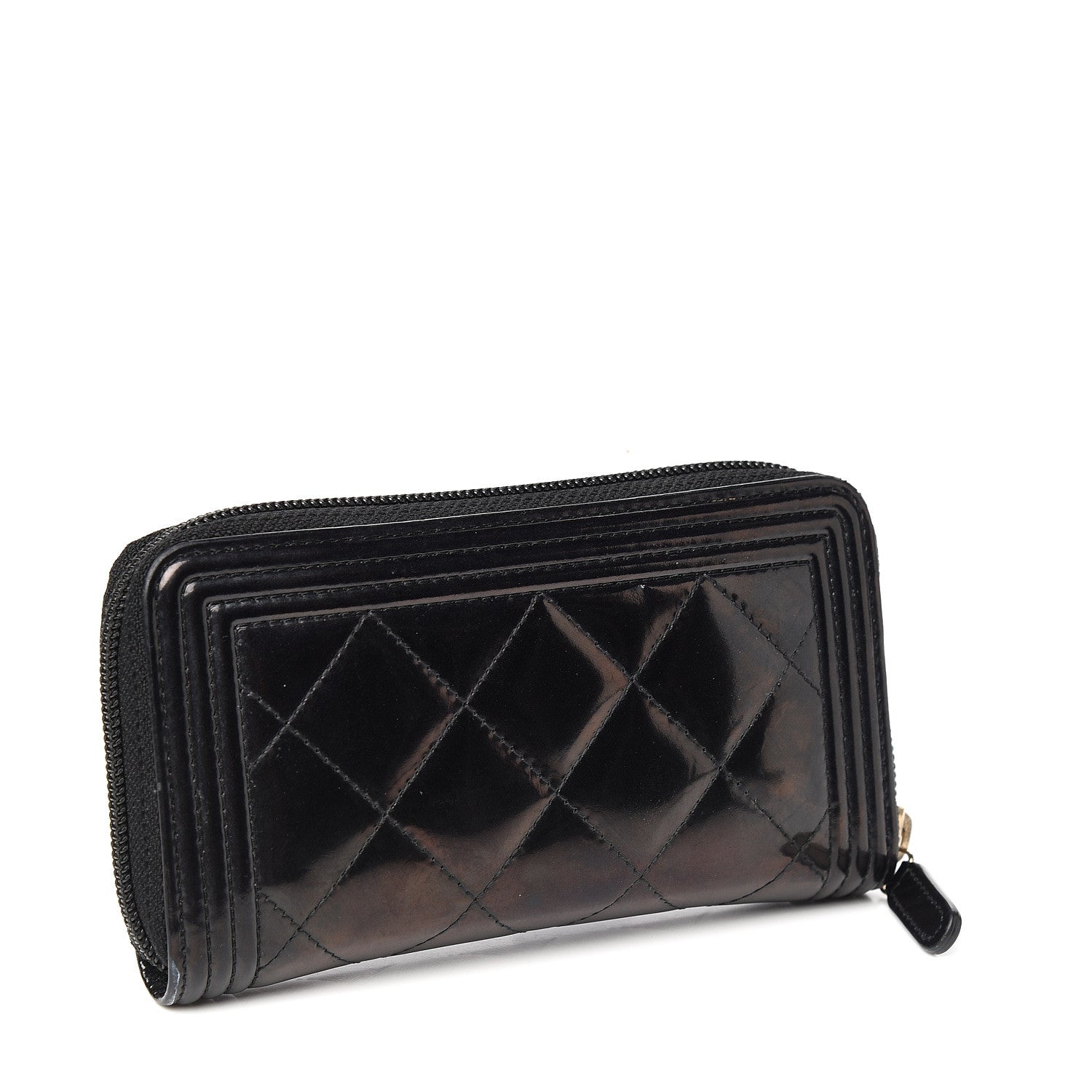Chanel Glazed Calfskin Quilted Small Boy Zip Around Wallet Black 2 of 9
