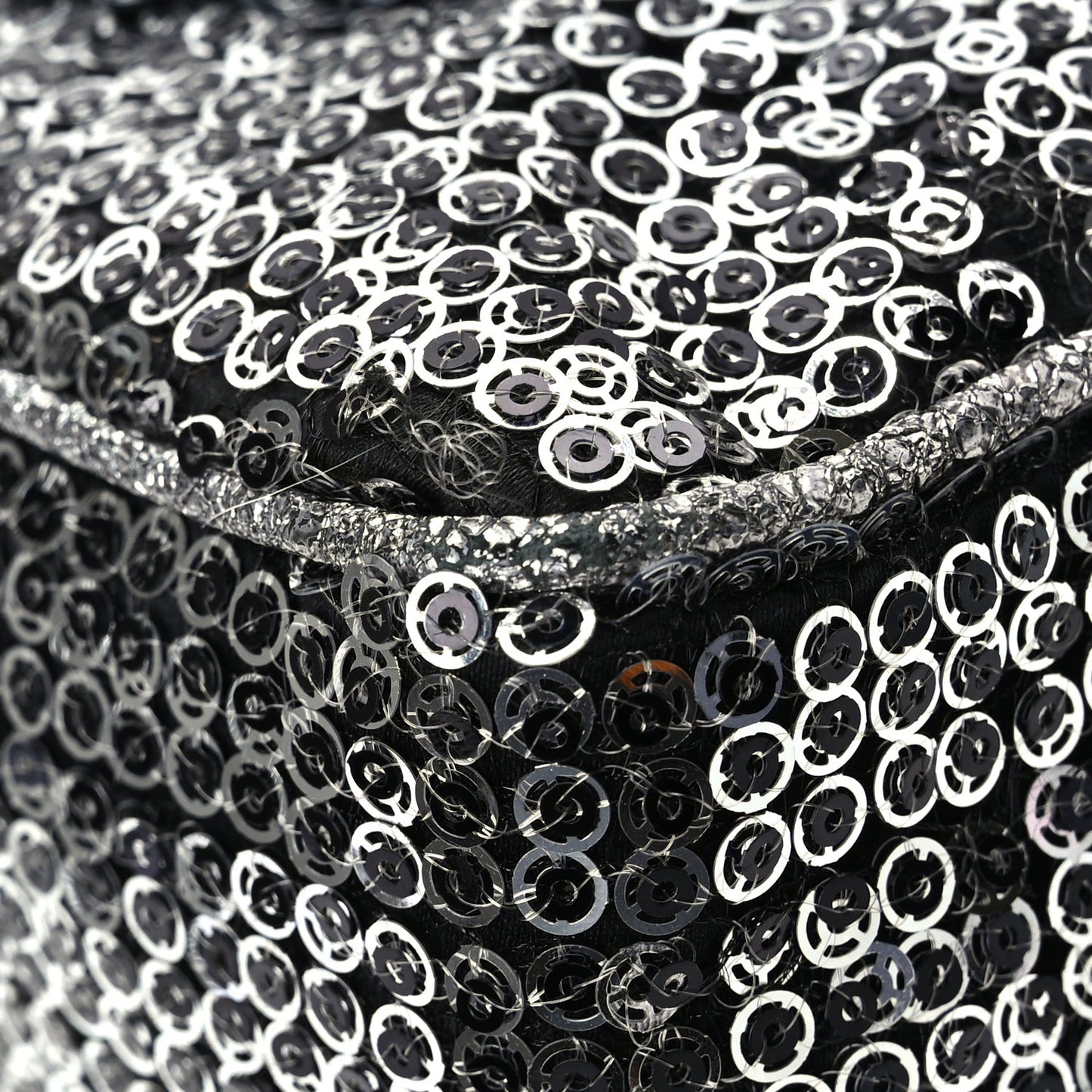 Sequin Medium Single Flap Dark Silver