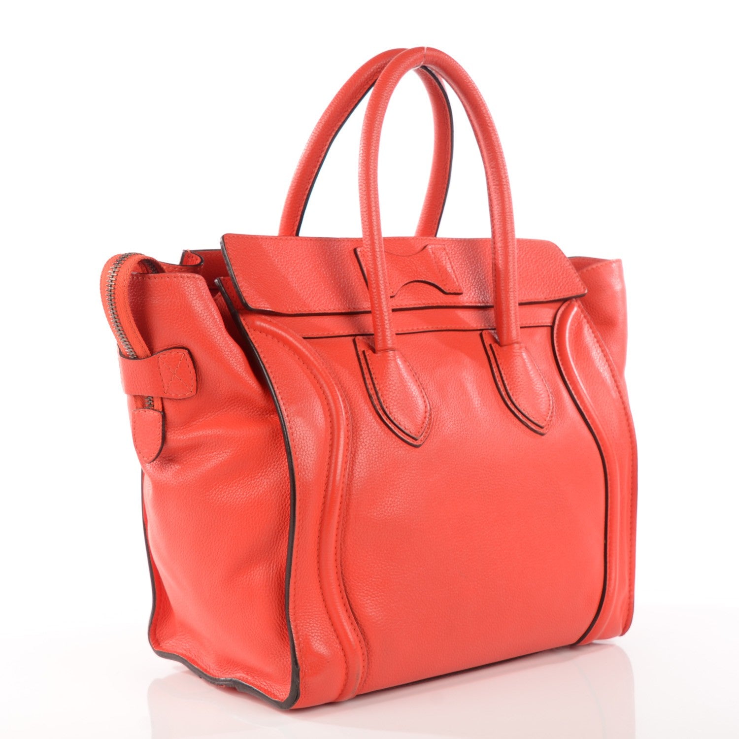 Celine Drummed Calfskin Mini Luggage Vermillion 3 of 14