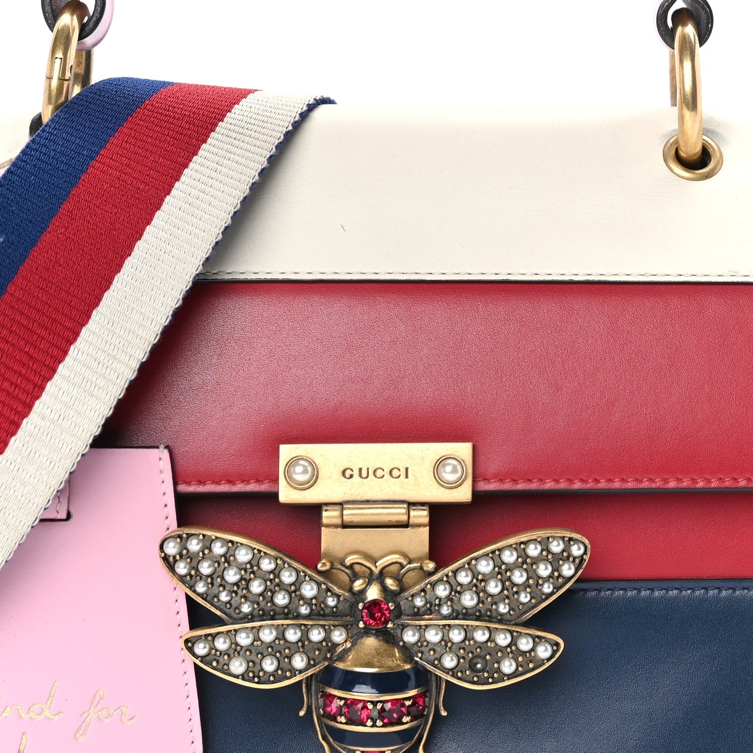 Gucci Calfskin Sylvie Web Small Queen Margaret Top Handle Bag  Blue Agata Hibiscus Red Mystic White Sugar Pink 6 of 7
