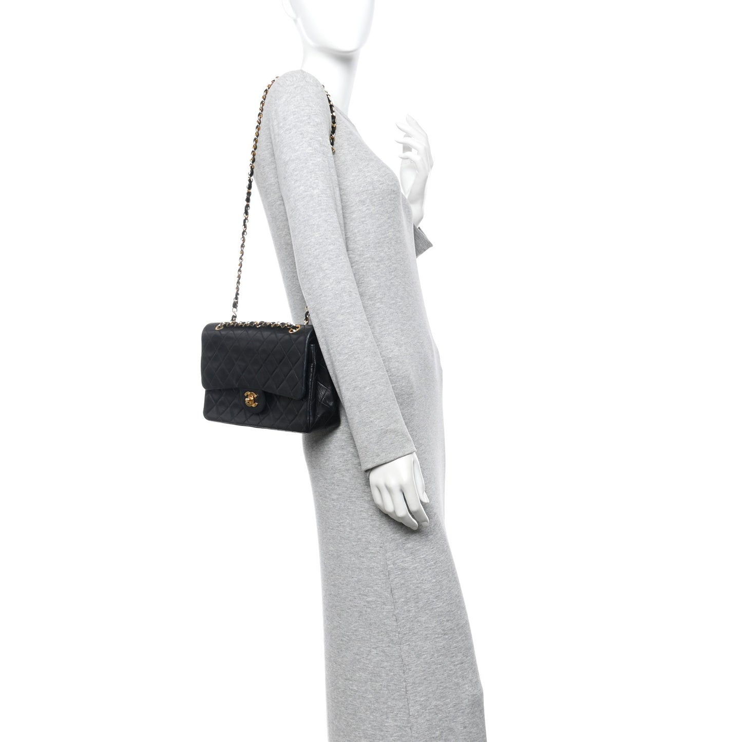 Lambskin Quilted Medium Double Flap Black