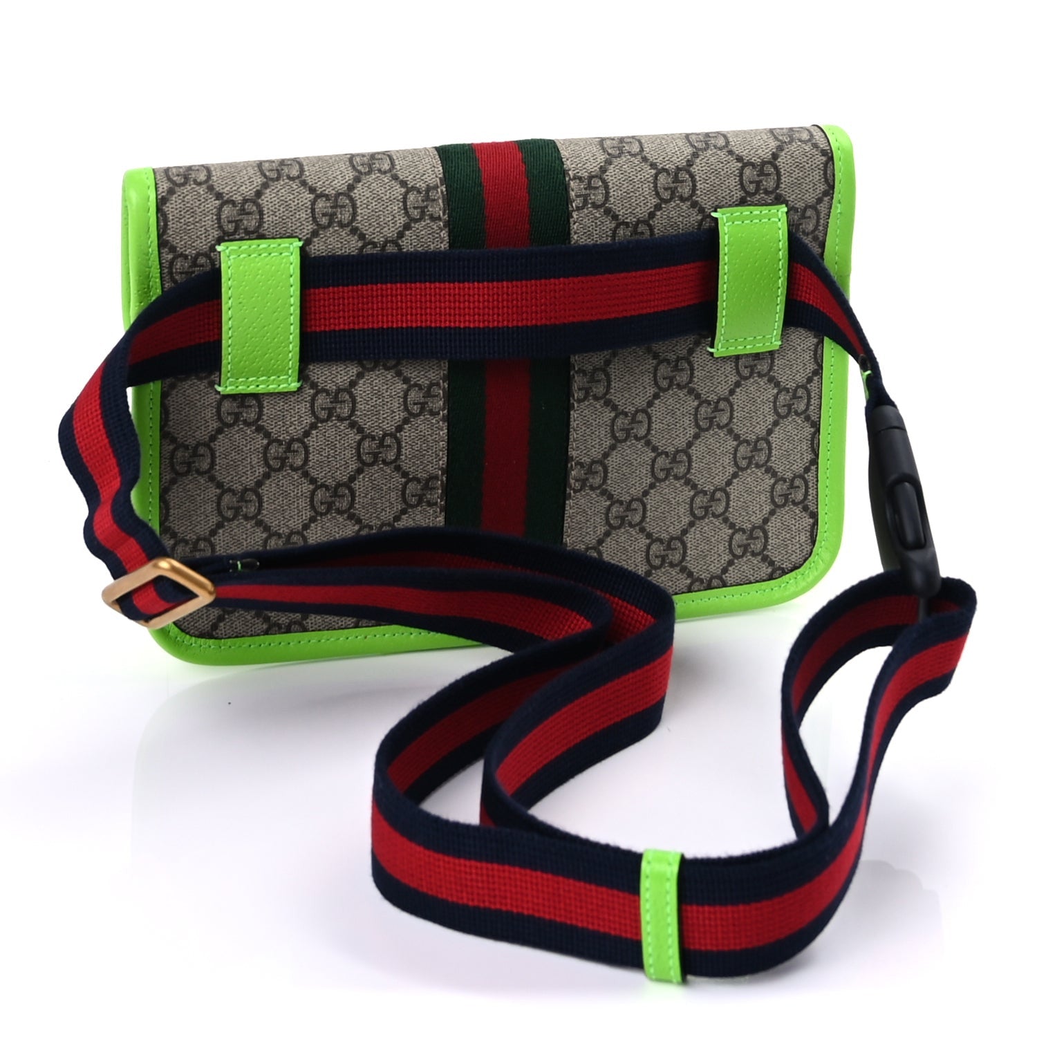 Gucci GG Supreme Monogram Web Small Ophidia Belt Bag Beige Ebony Electric Green Ebony Electric Green 2 of 9