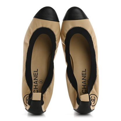 Chanel Lambskin CC Elastic Stretch Pumps 38 Beige Black 5 of 7