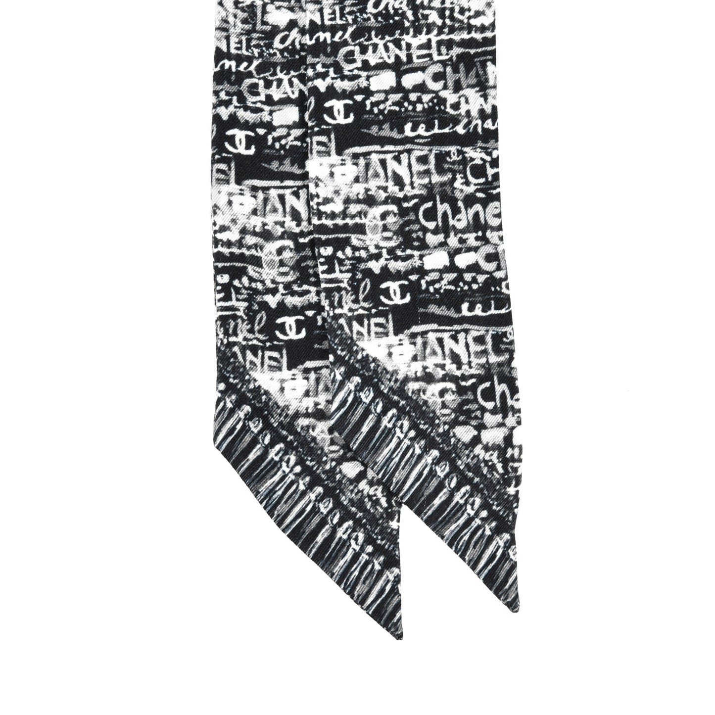 Silk Logo Slim Bandeau Scarf Black White