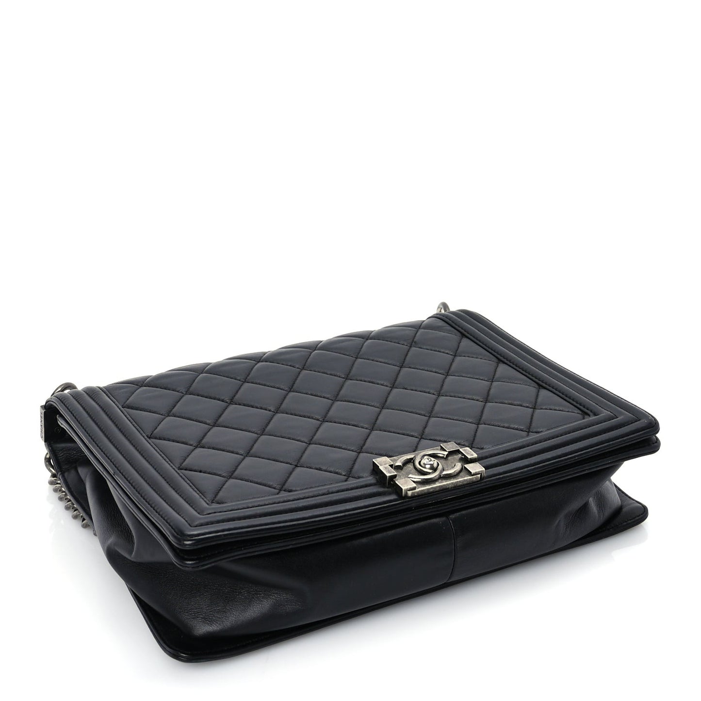 Lambskin Quilted Large Boy Flap Black
