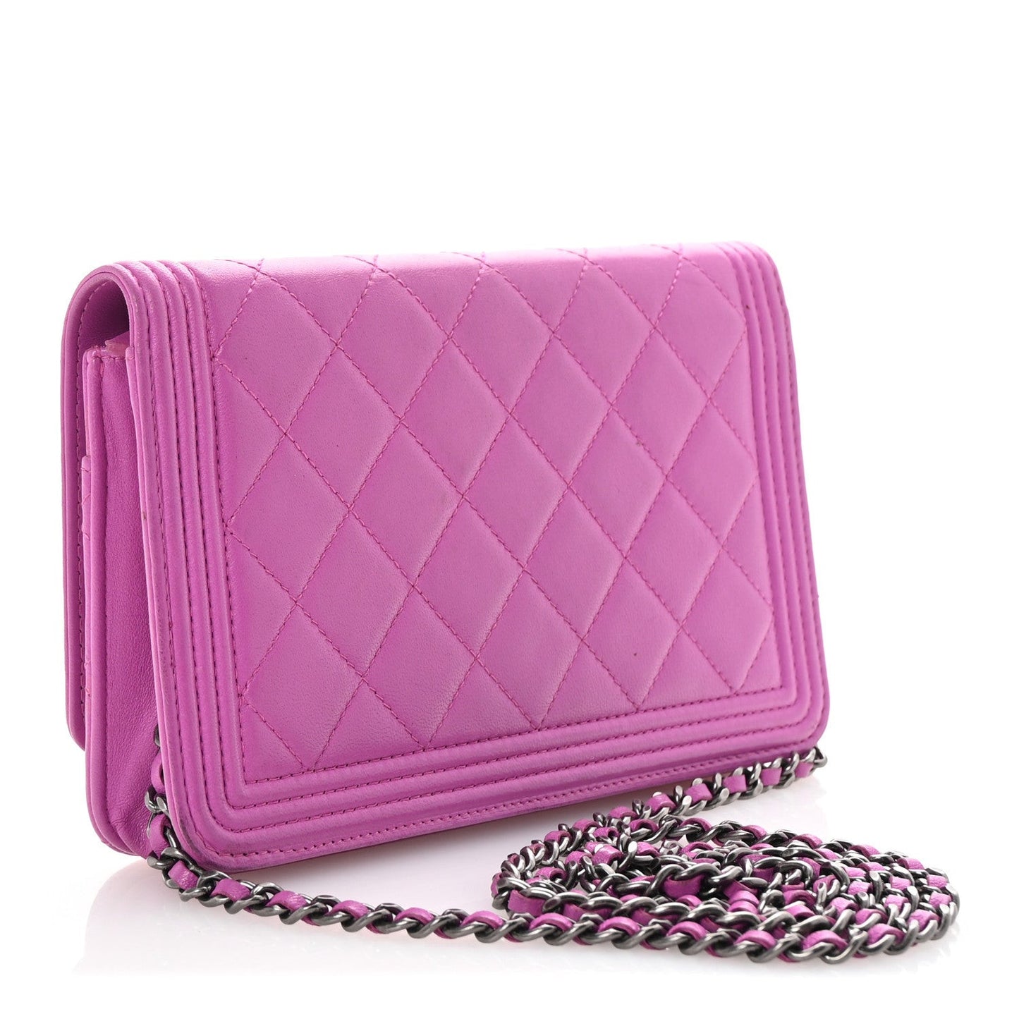 Lambskin Quilted Boy Wallet On Chain WOC Purple