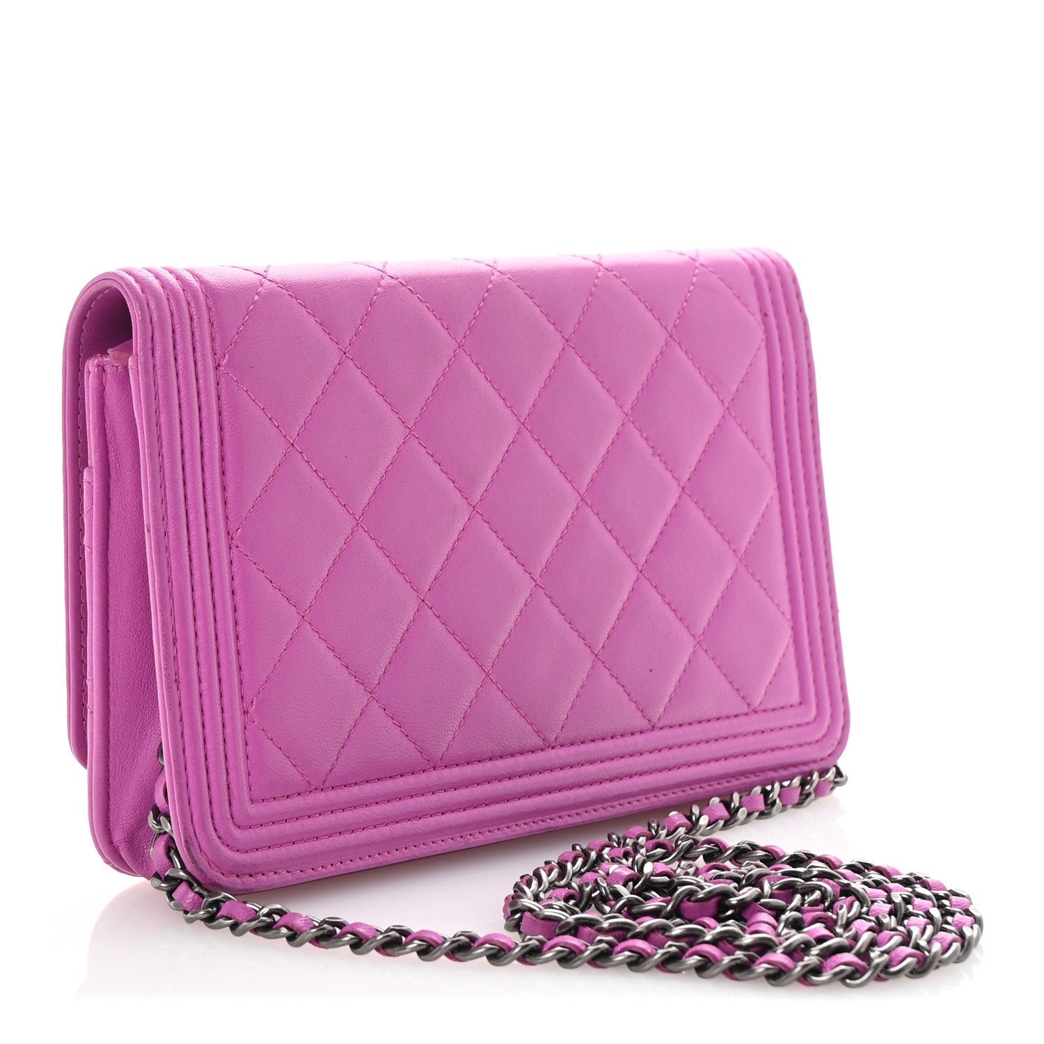 Chanel Lambskin Quilted Boy Wallet On Chain WOC Purple 3 of 7