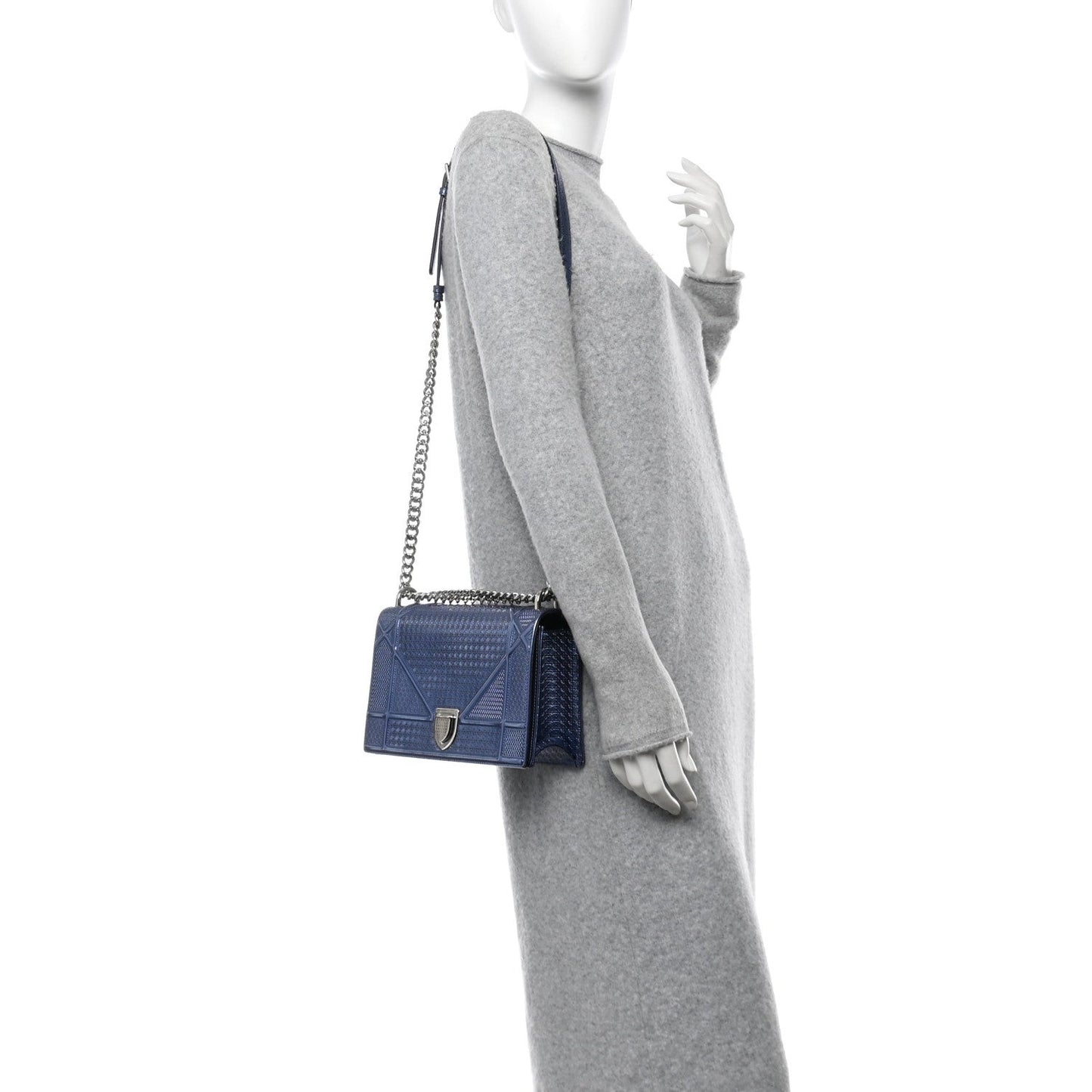 Patent Micro-Cannage Medium Diorama Flap Bag Blue