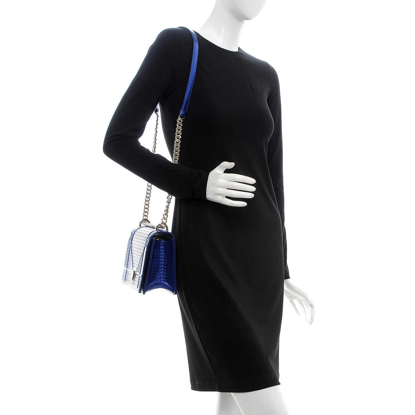 Metallic Patent Micro-Cannage Medium Diorama Flap Bag Blue