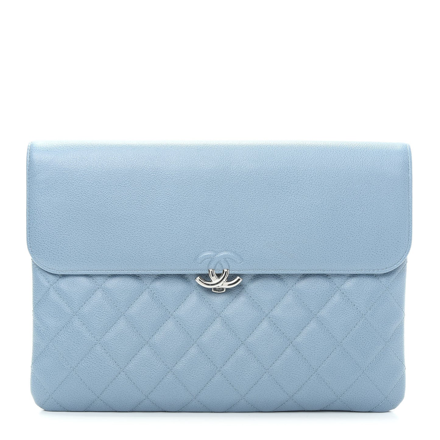 Grained Calfskin Quilted CC Box Pouch Light Blue