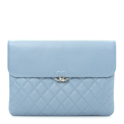 Chanel Grained Calfskin Quilted CC Box Pouch Light Blue 1 of 9
