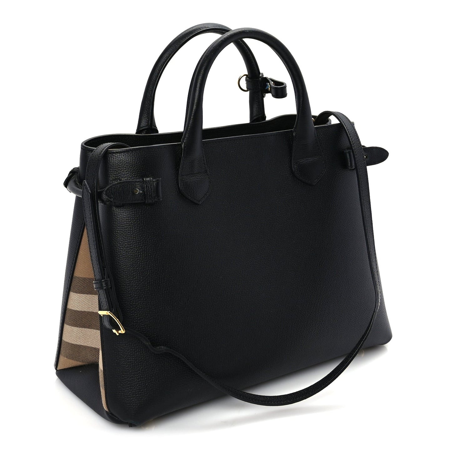 Grainy Calfskin House Check Medium Banner Tote Black
