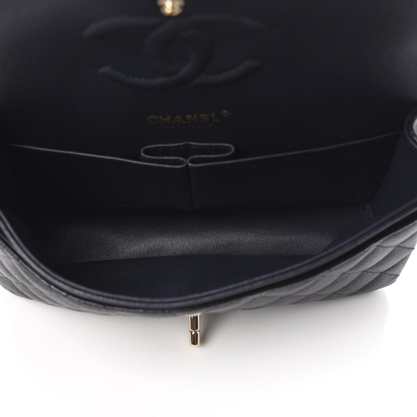 Caviar Quilted Medium Double Flap Navy