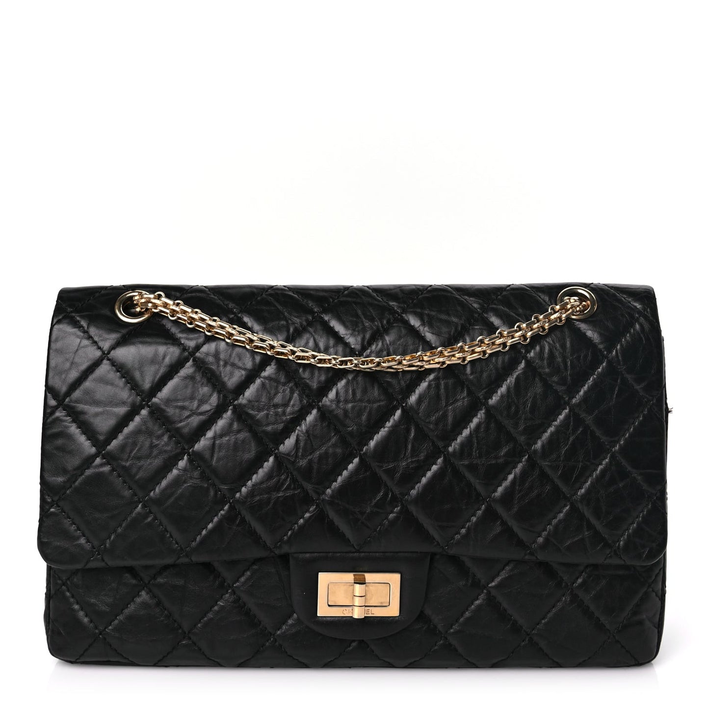 Aged Calfskin Quilted 2.55 Reissue 227 Flap Black