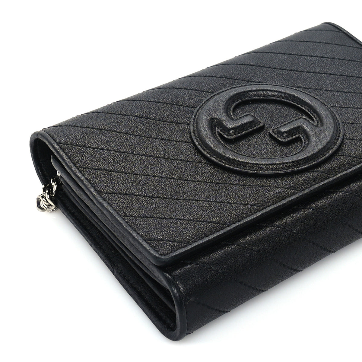 Sakai Be Green Calfskin Diagonal Stitched Blondie Wallet on Chain Black