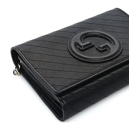 Gucci Sakai Be Green Calfskin Diagonal Stitched Blondie Wallet on Chain Black 7 of 9