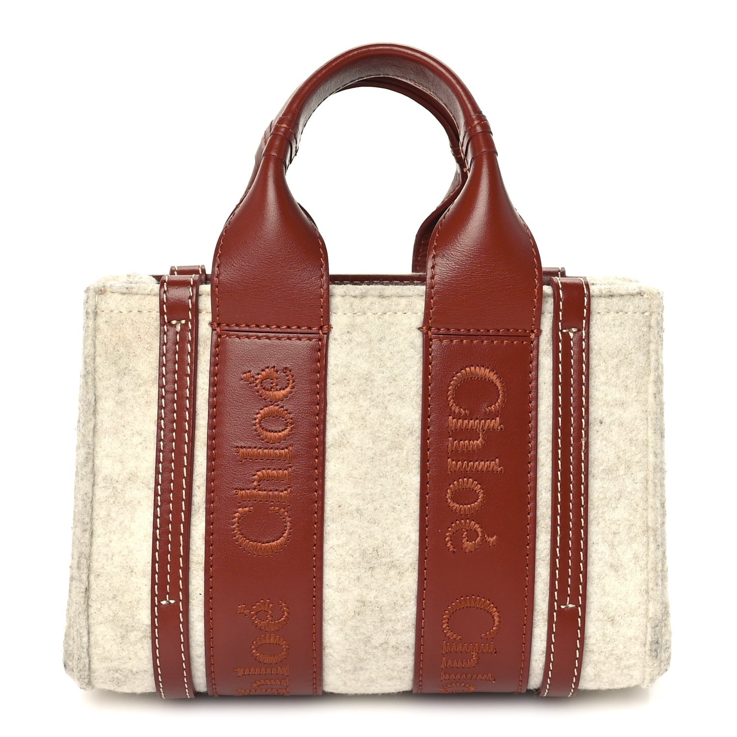 Chloe Felt Calfskin Small Woody Ribbon Tote With Strap  Cement Beige 1 of 8