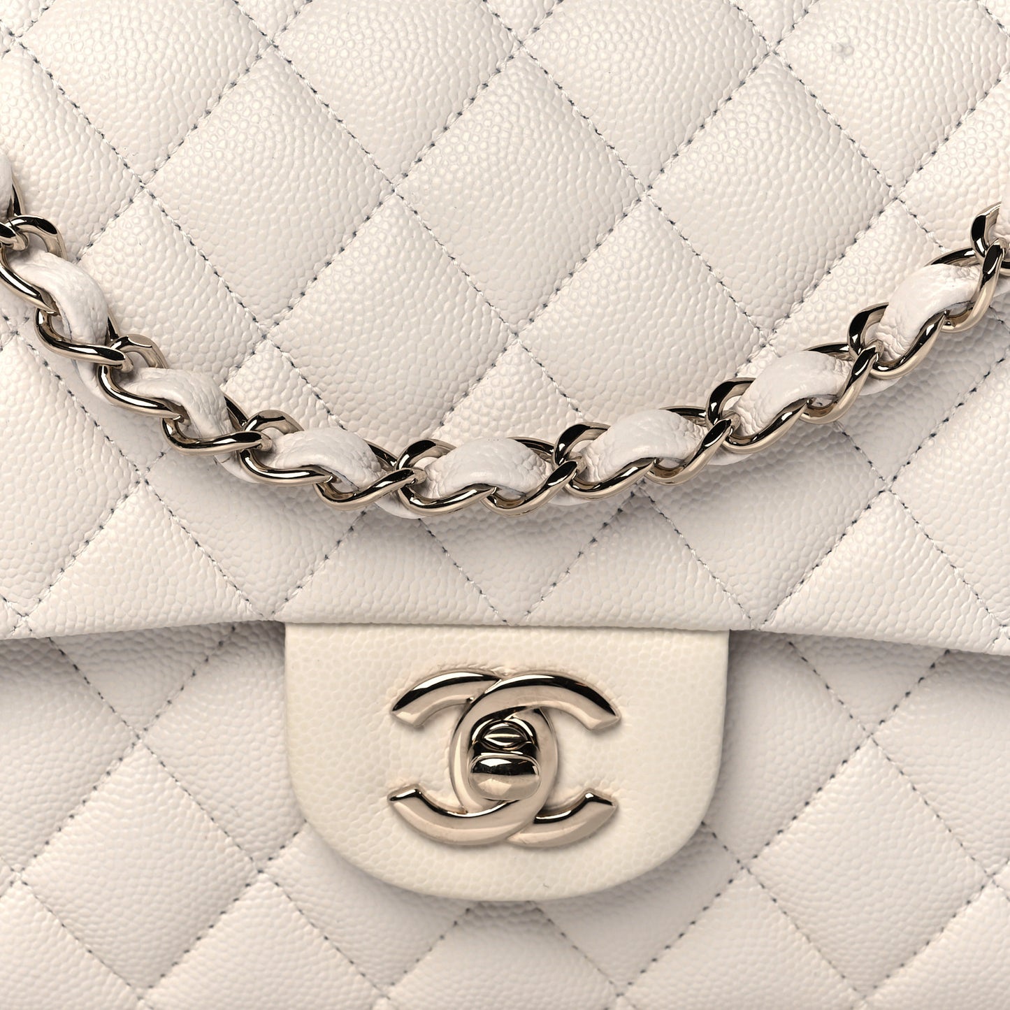 Caviar Quilted Medium Double Flap White