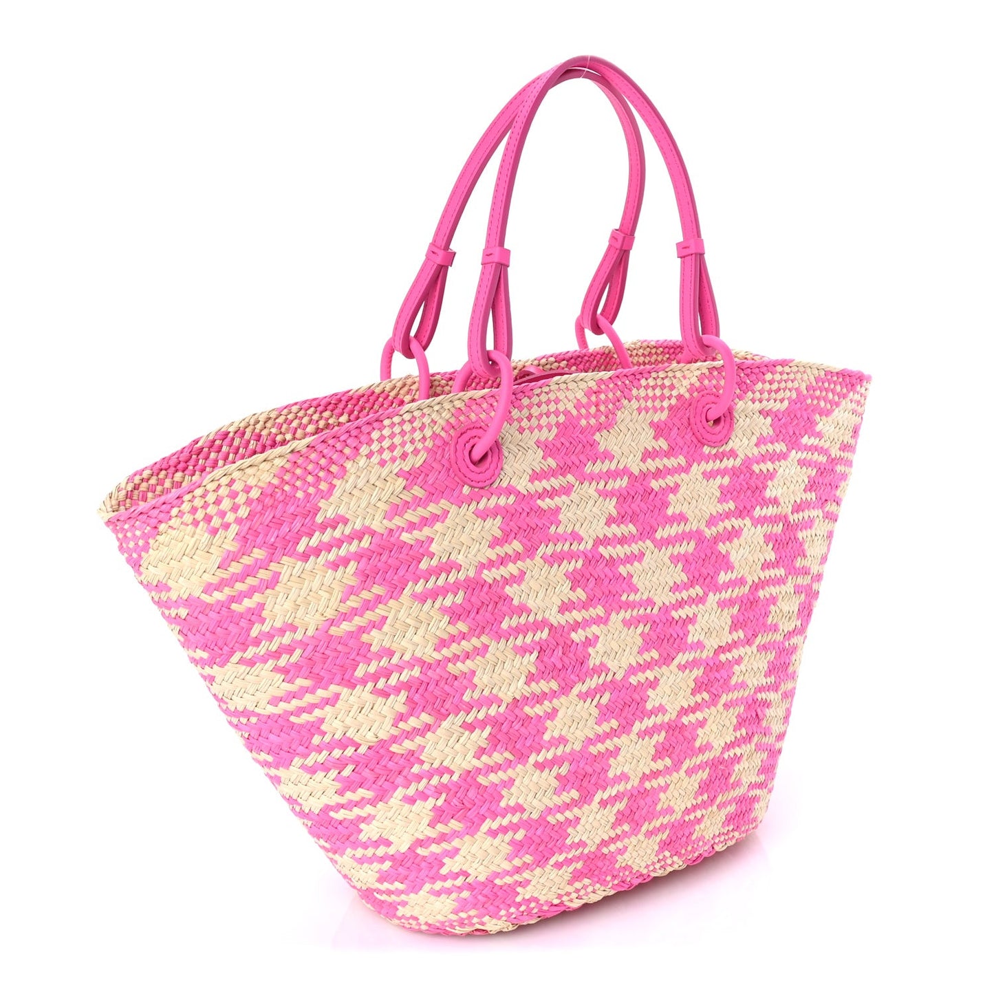 Iraca Palm Calfskin Paulas Ibiza Medium Anagram Basket Tote Bag Fuchsia