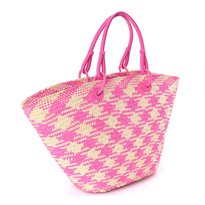 Loewe Iraca Palm Calfskin Paulas Ibiza Medium Anagram Basket Tote Bag Fuchsia 2 of 7