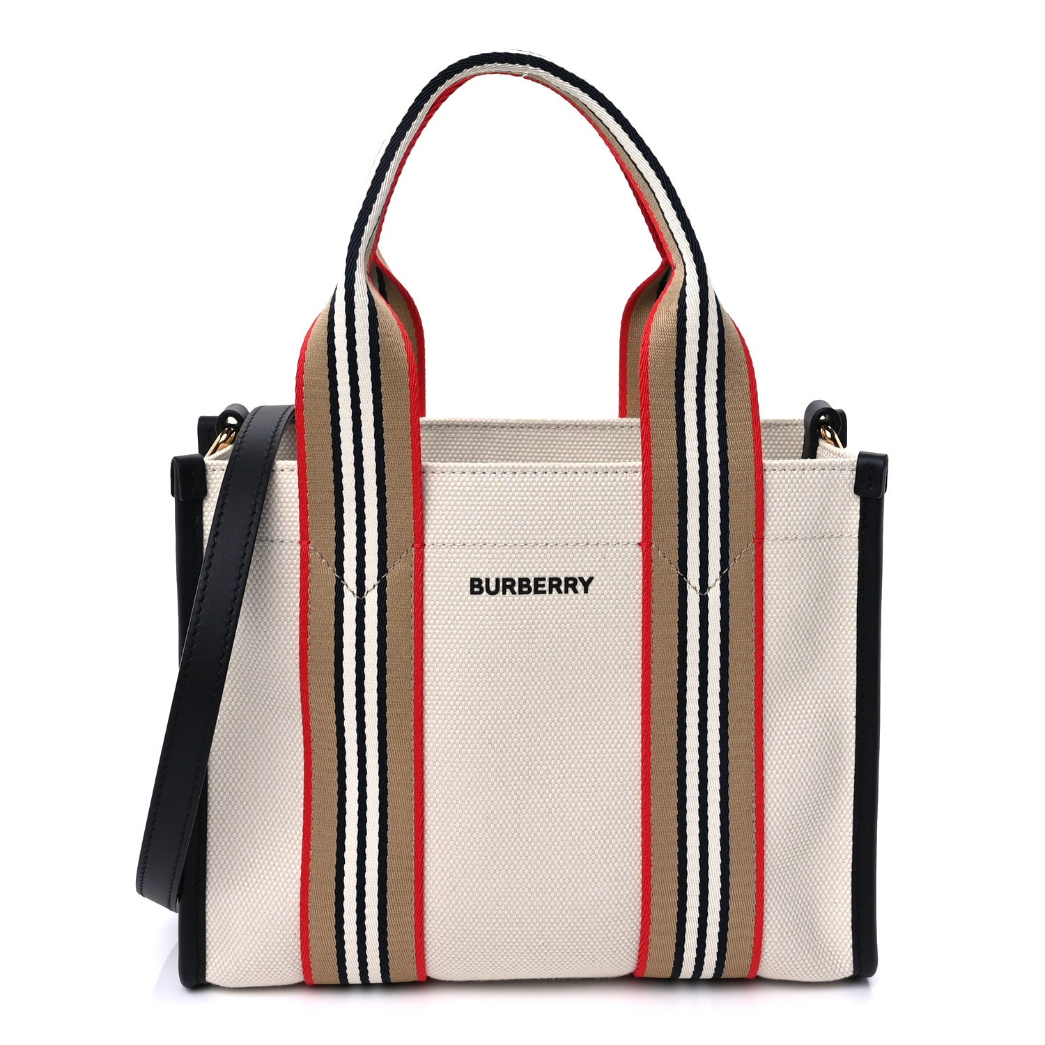 Burberry Canvas Icon Stripe Mini Tote White Black 1 of 8