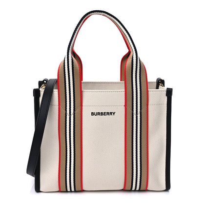 Burberry Canvas Icon Stripe Mini Tote White Black 1 of 8