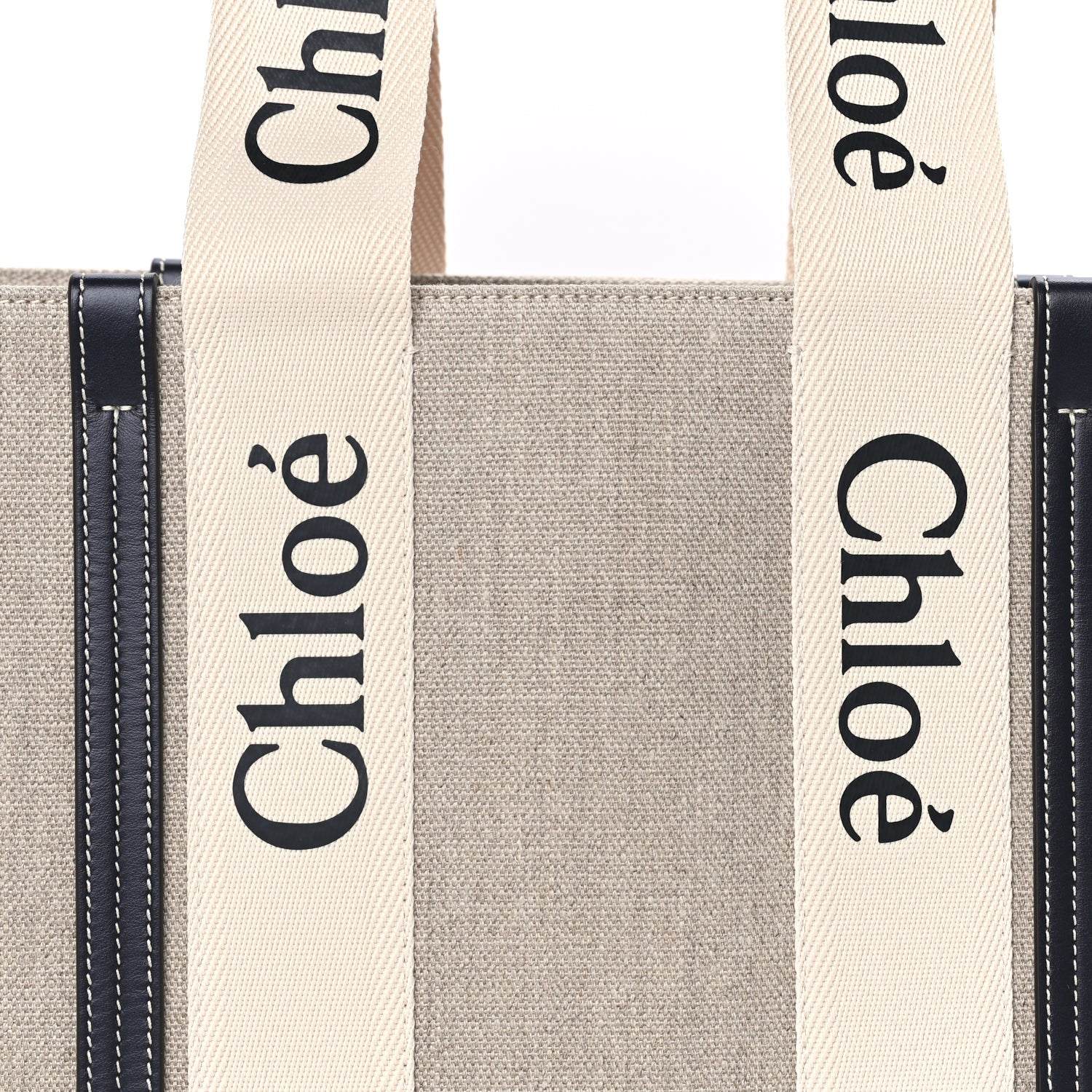 Chloe Cotton Calfskin Medium Woody Ribbon Tote White Blue 7 of 9
