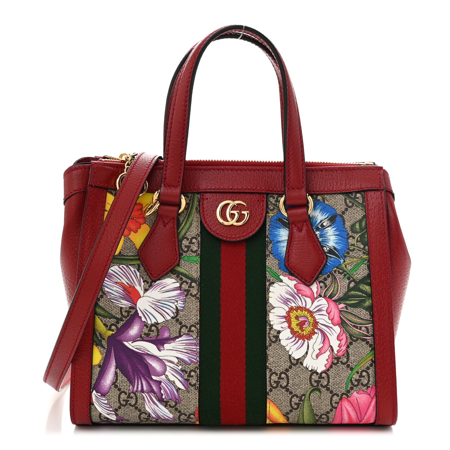 GG Supreme Monogram Flora Web Small Ophidia Tote Bag Red
