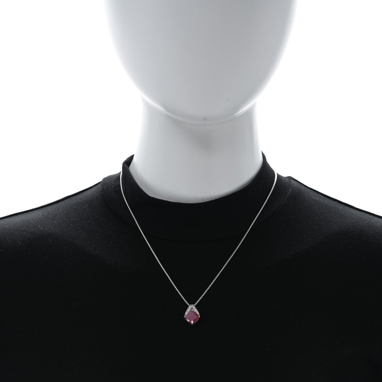 Sterling Silver Diamond Ruby Pendant Necklace
