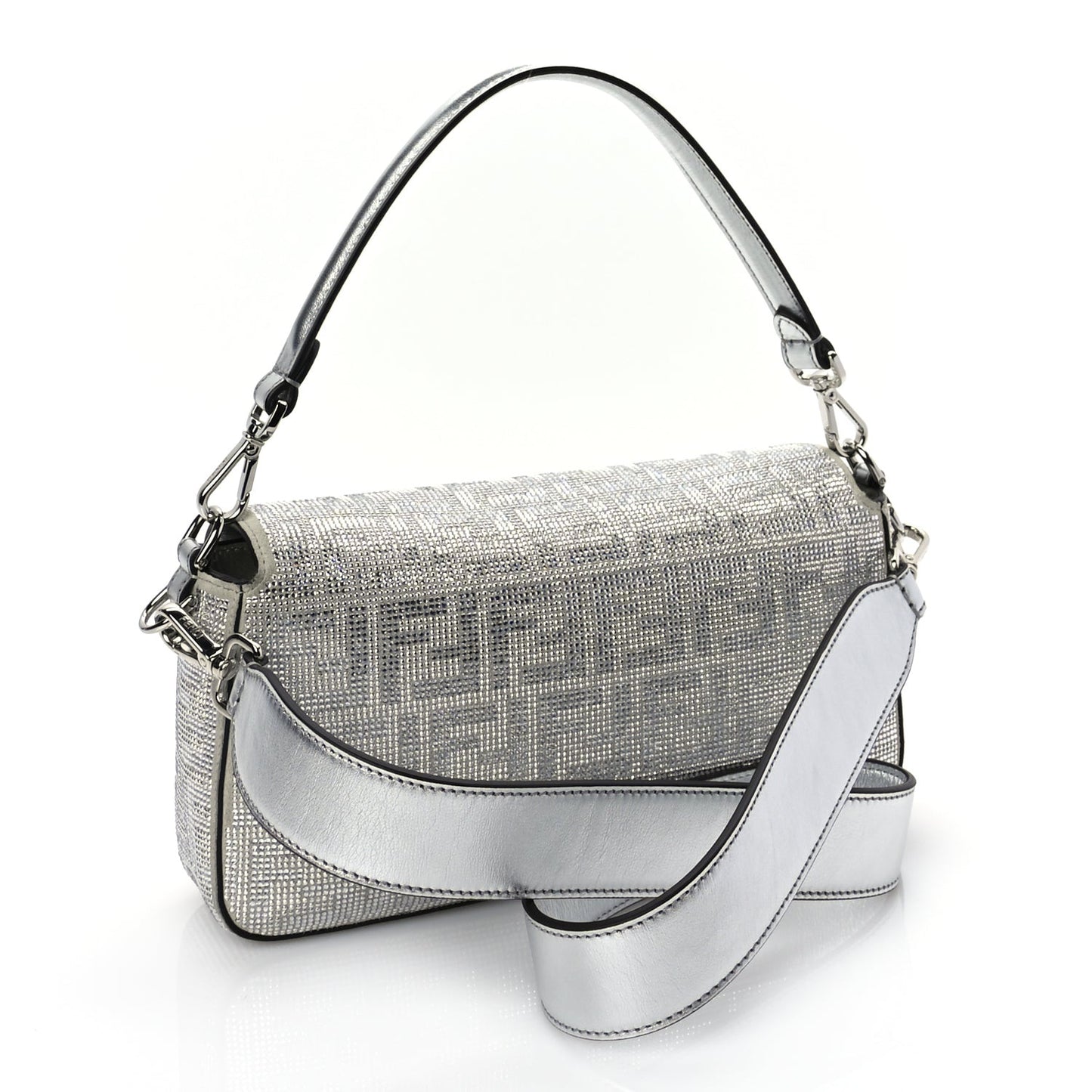 Crystal Vitello Laminato FF Medium Baguette Crystal Argento