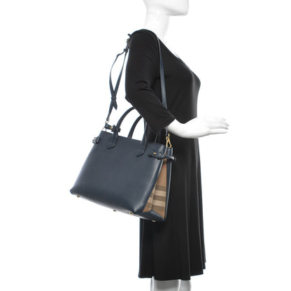 Burberry Grainy Calfskin House Check Medium Banner Tote Ink Blue 2 of 10