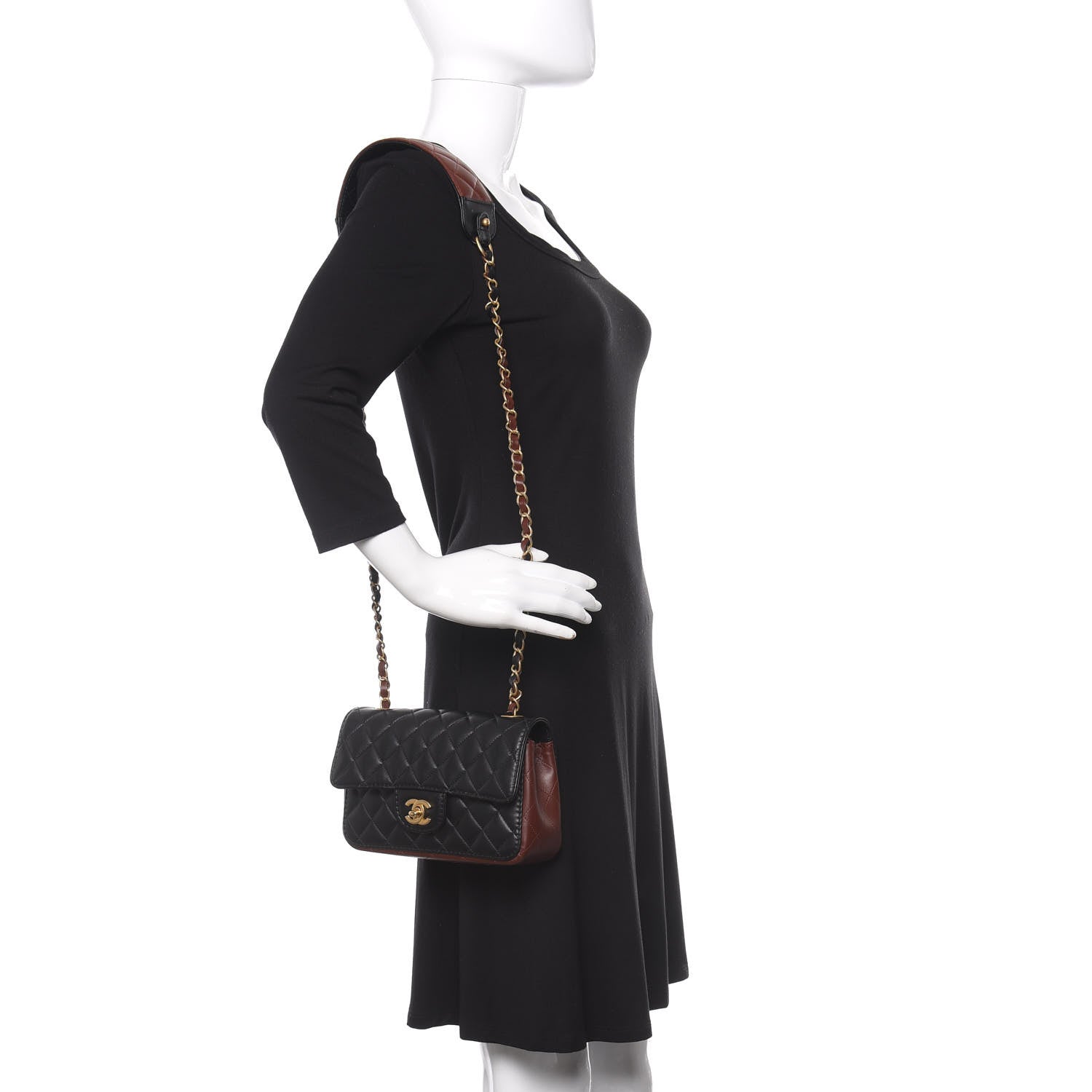 Chanel Calfskin Quilted Small Strap Into Flap Bag Black Brown 2 of 10