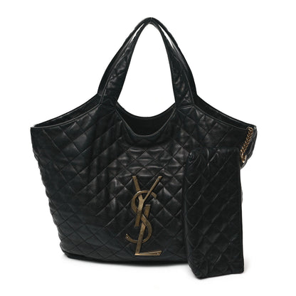 Saint Laurent Lambskin Quilted Maxi Icare Shopping Tote Black 3 of 7