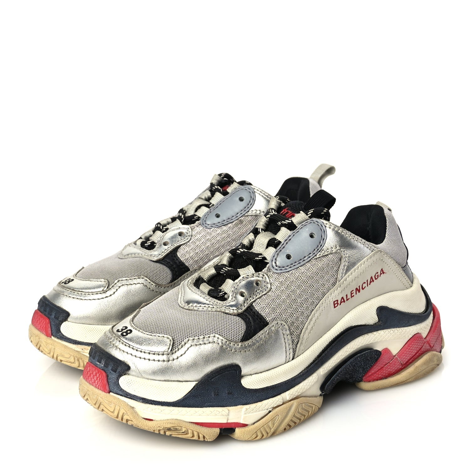 Balenciaga Mesh Nubuck Womens Triple S Sneakers 38 Black Argent 3 of 8
