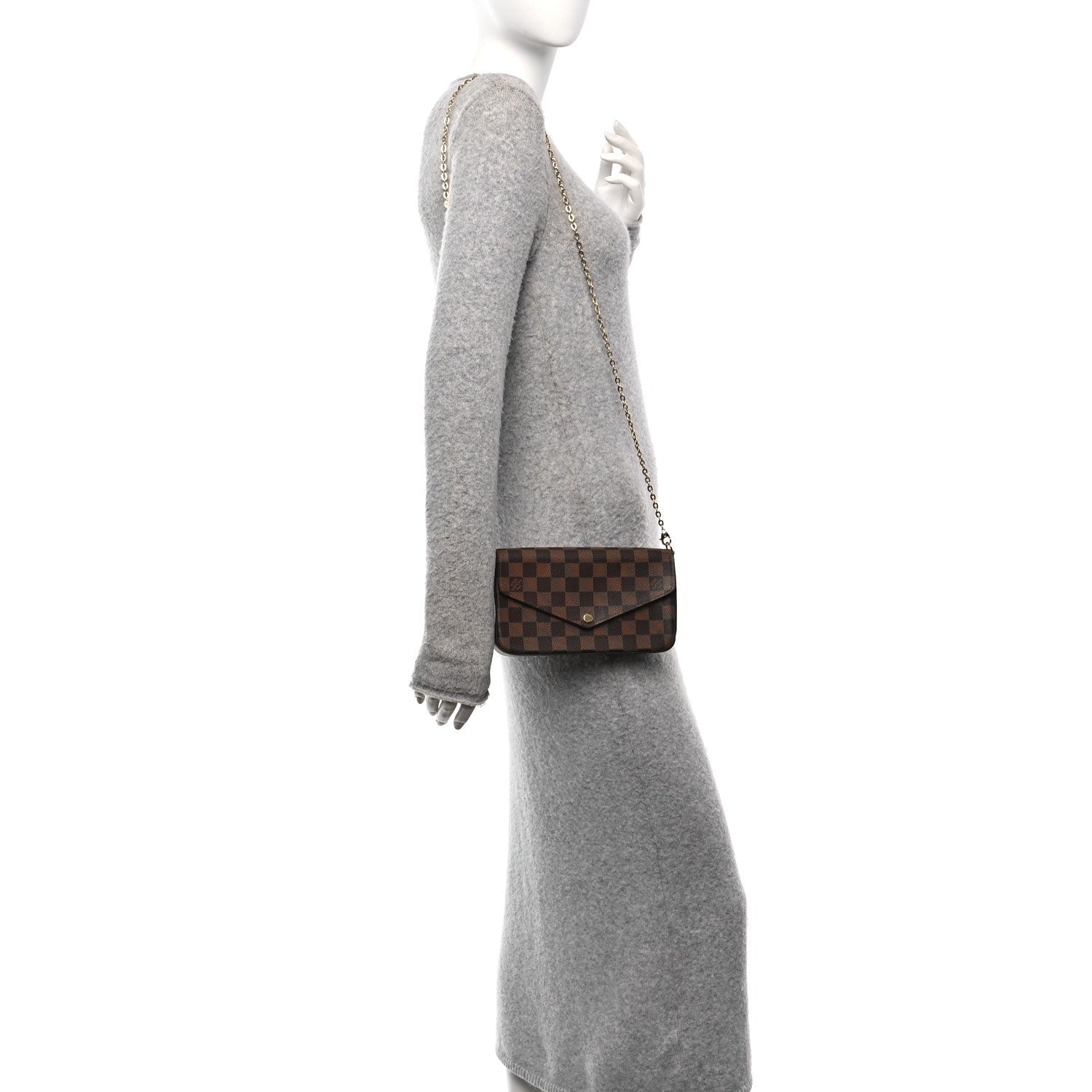 Louis Vuitton Damier Ebene Pochette Felicie Chain Wallet 2 of 7
