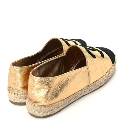 Chanel Laminated Lambskin Grosgrain CC Espadrilles 41 Gold Black 4 of 8