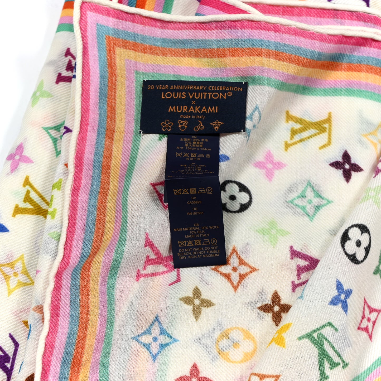 LV X TM Wool Silk Monogram Multicolor Shawl White