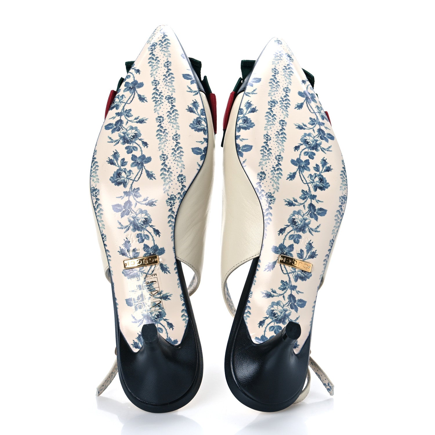 Gucci Malaga Kid Web Bow Jane Low Heel Slingback Pumps 35.5 Off White 7 of 9