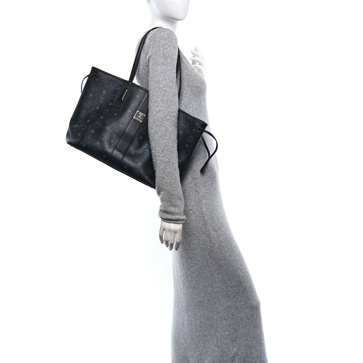 Grained Calfskin Visetos Medium Liz Reversible Shopper Tote Black