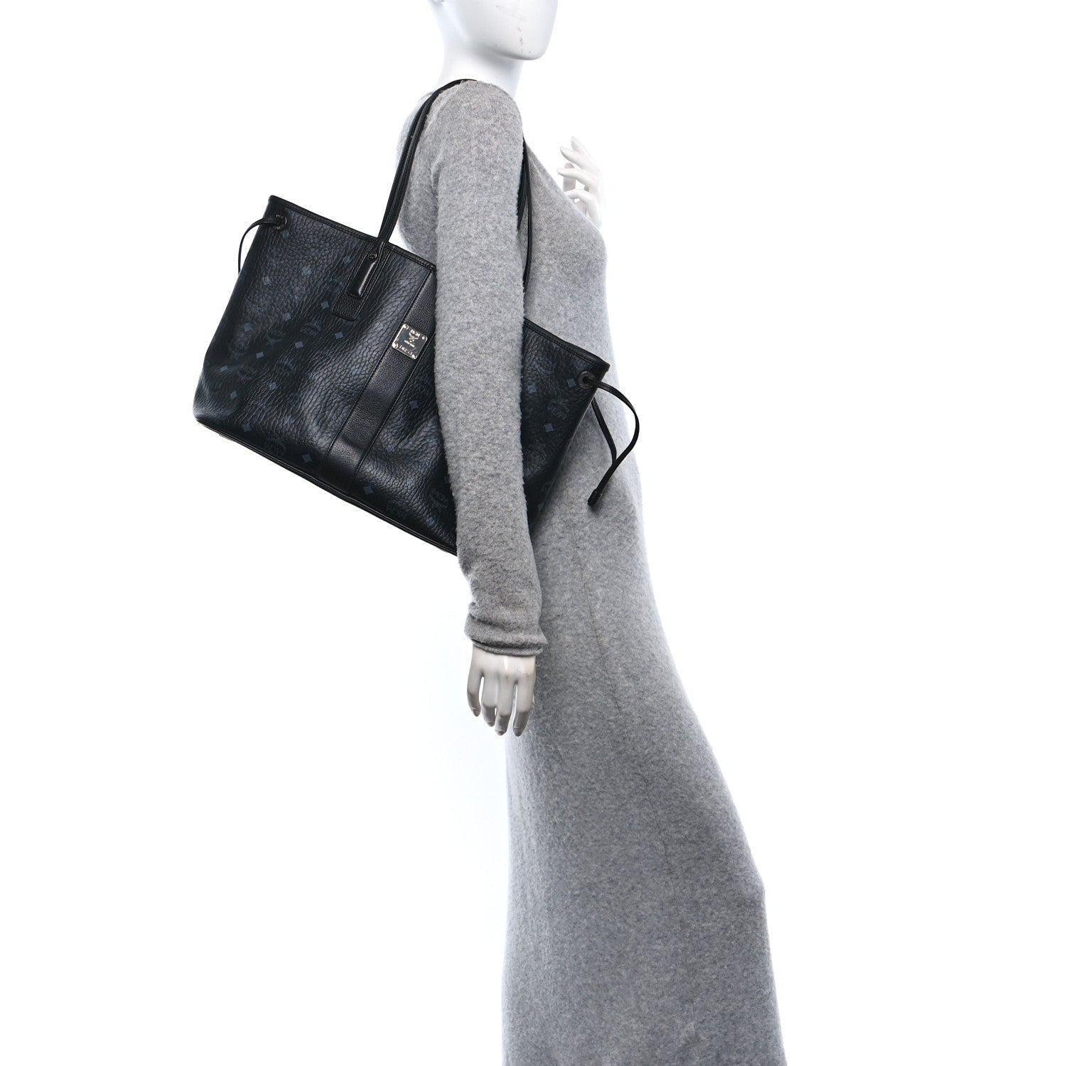 MCM Grained Calfskin Visetos Medium Liz Reversible Shopper Tote Black 4 of 7