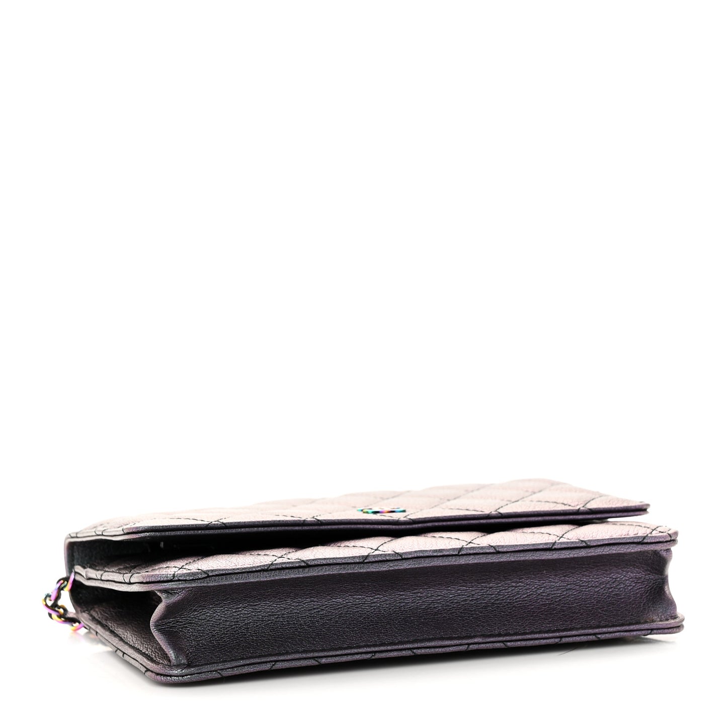 Iridescent Goatskin Quilted Wallet On Chain WOC Purple